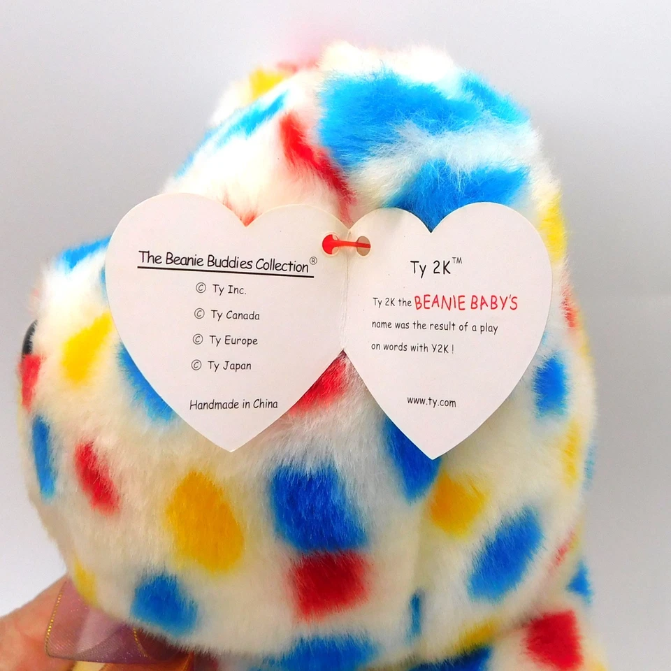 The BEANIE BUDDIES COLLECTION 14'' Plush Bear TY2K  Red Blue Yellow Dots 1999 - Image 3 of 4
