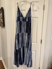 Shein Women’s Navy Blue Tie Dye Maxi Dress Size XL, Spaghetti Strap, Keyhole