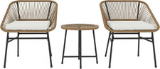 Set Da Giardino 3 Pezzi in Rattan PE E Acciaio, Set 2 Sedie Con Cuscini E Tavoli
