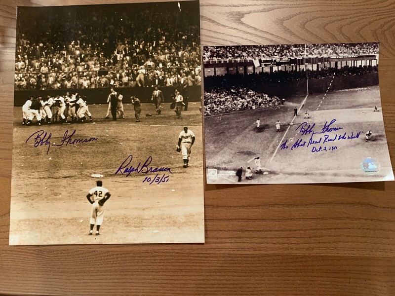 RALPH BRANCA & BOBBY THOMSON SIGNED 11x14 PHOTO & Thomson signed HR Shot Photo