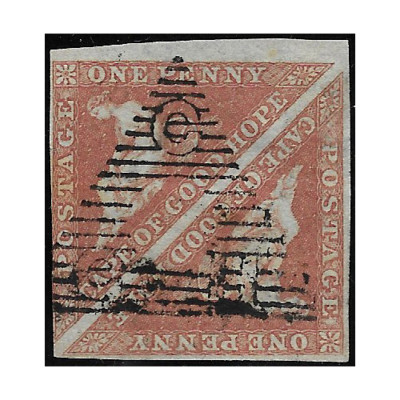 Cape of Good Hope Briefmarke 1853 1 Penny blass ziegelrot, gebläutes Papier SG.1 gebraucht -F842