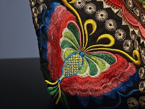 Mexican Style Embroidered for Women, Butterfly Purse with Shoulder Strap - Picture 3 of 9