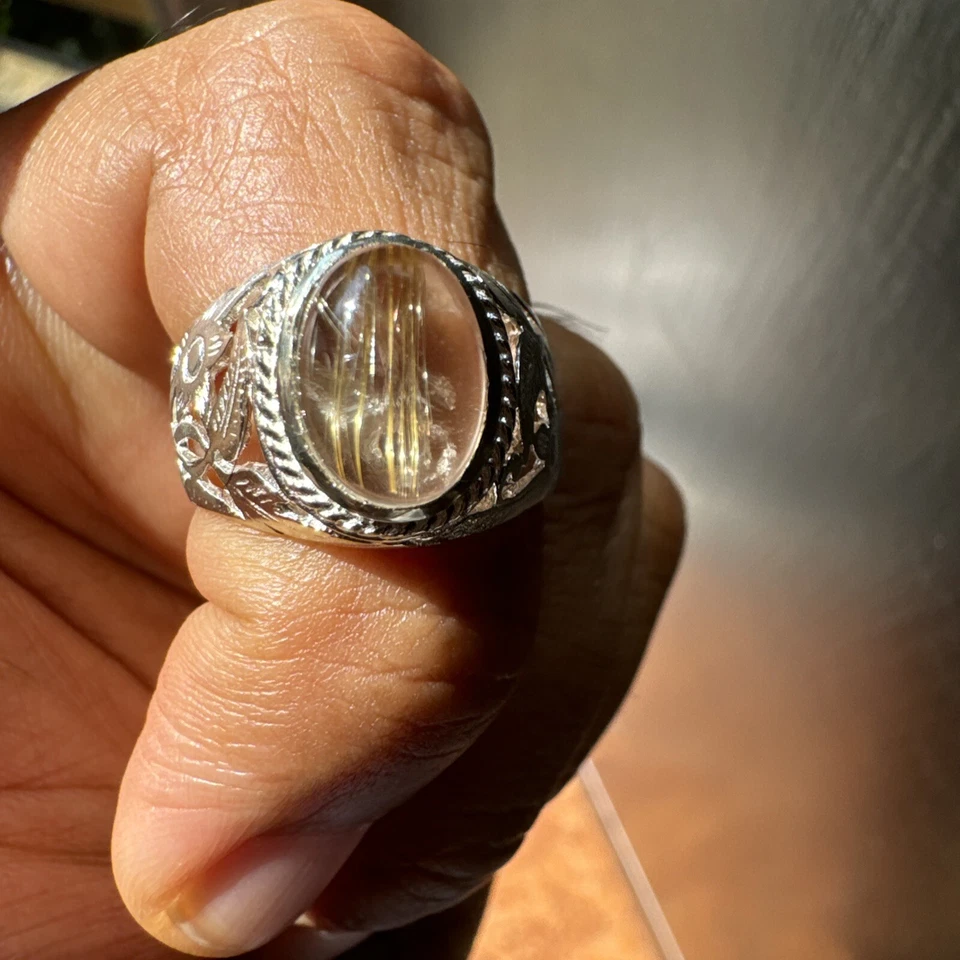 天然金色金红石石英凸圆形 — 第 4/4 张图片