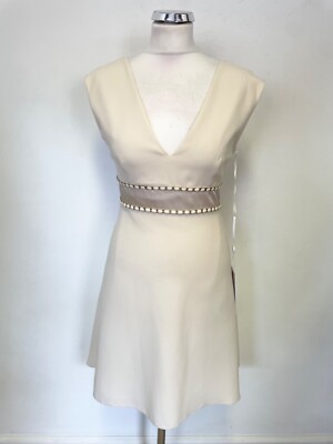 NEU MIT ETIKETT FOREVER UNIQUE CREMEFARBENES ÄRMELLOSES KLEID MIT V-AUSSCHNITT UND A-LINIE GRÖSSE 8