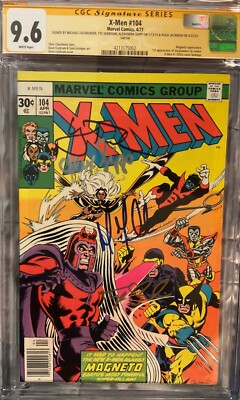 X-MEN #104 CGC 9.6. Signed by X-men Actors JACKMAN, FASSBENDER, SHERIDAN & SHIPP