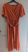 Orange Maxi Wrap Dress With Short Sleeves 
