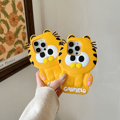 3D Garfield Cat Silicone Cartoon Phone Case Cover For iPhone 15 14 13 12 Pro Max