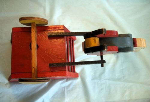 Antique Hand Painted Wood Easter Rabbit Hauling Cart With Wood Wheels ROLLER TOY - Picture 8 of 13
