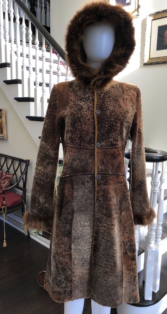 GIULIANA TESO NEIMAN MARCUS Terra-cotta SHEARLING JACKET COAT Size