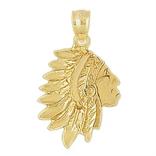 New 14k Gold Indian Chief Charm Pendant