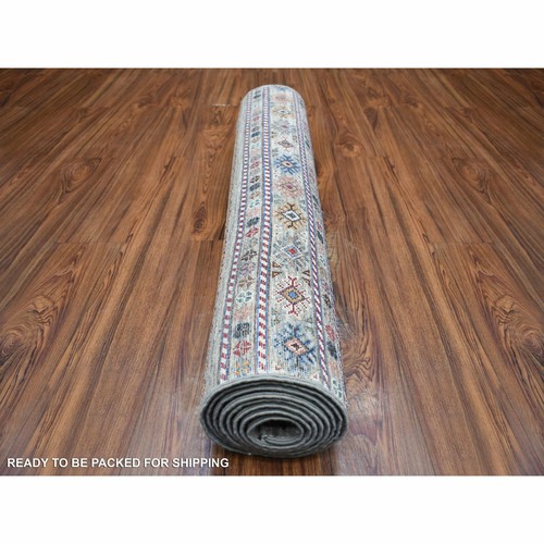 3'5"x10' Gray Soft Wool Hand Knotted Afghan Super Kazak Runner Rug G71751 - Picture 4 of 6