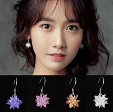 Sterling Silver Cluster Ice Frosty Flower Snowflake Drop Earrings Gift Box K45