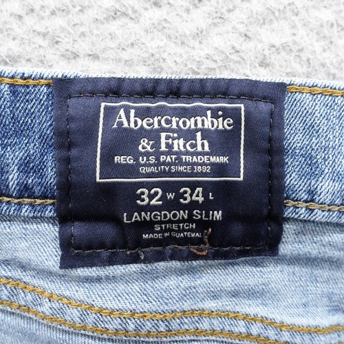 Pantalones de mezclilla rectos ajustados Abercrombie Fitch Langdon 32x34 azules repara lavado medio flexible - Imagen 6 de 16