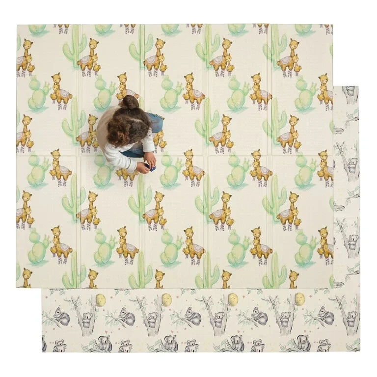 JumpOff Jo - Large Waterproof Foam Padded Play Mat for Infants, Koala & Llama