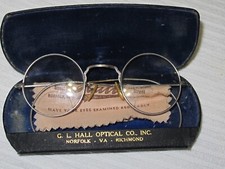 Antique Eyeglasses 10K White Rolled Gold RGP Wire Frame Metal Case