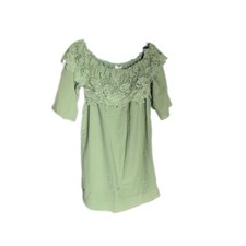 Umgee Light Green Mini Dress Off the Shoulder Floral Crochet Detail Women’s S