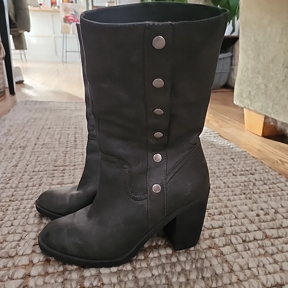 Botas al Tobillo Gris CUERO A Presión Tacón Western Rocker Para Mujer Talla 9 Pantorrilla Me Too Foto 2 de 4