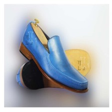 Handmade Men's Blue Genuine Leather Loafers Shoes, Fashion Shoes, Sale !!!