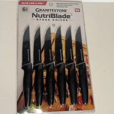 Granitestone NutriBlade Steak Knives Stainless Steel 6 Piece Easy Grip Black New