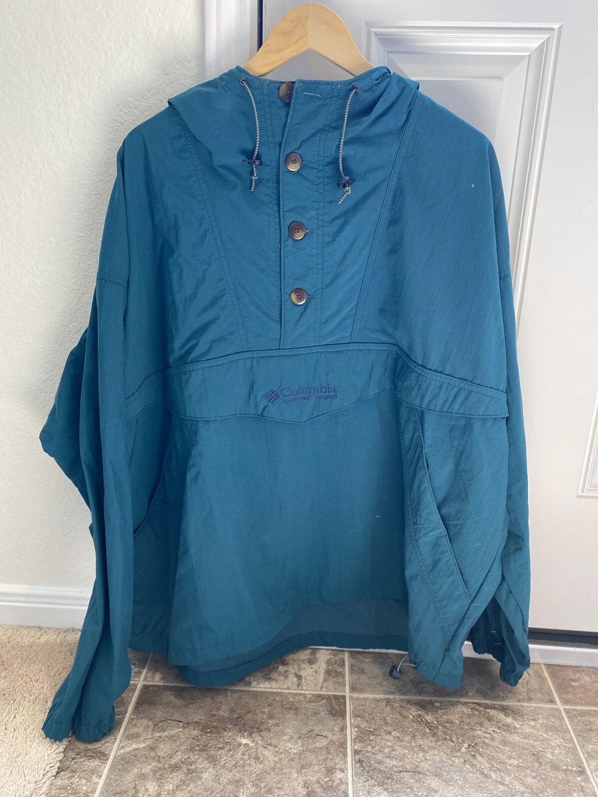Columbia Windbreaker Green Pullover Mens XL 1/2 Button Zip Up