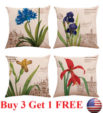 Flower Vintage Linen Pillow Case Flower Cushion Cover Waist Throw Home Sofa
