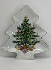 Lefton Christmas Tree & presents 8 1/2" Relish Dish - #1200 - Marked - EUC