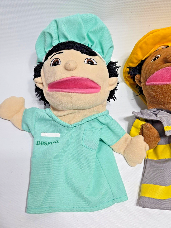 5 LAKESHORE Career Hand Puppets Multicultural Police Nurse Baker Doc