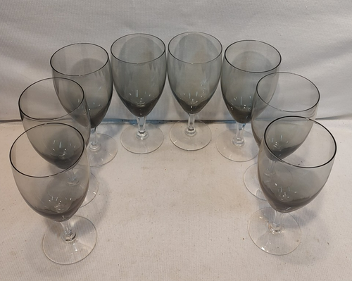 Set 8 Vintage FOSTORIA Debutante Iced Tea Water Drink Glasses 6-3/4" Grey Smoke - Picture 10 of 16