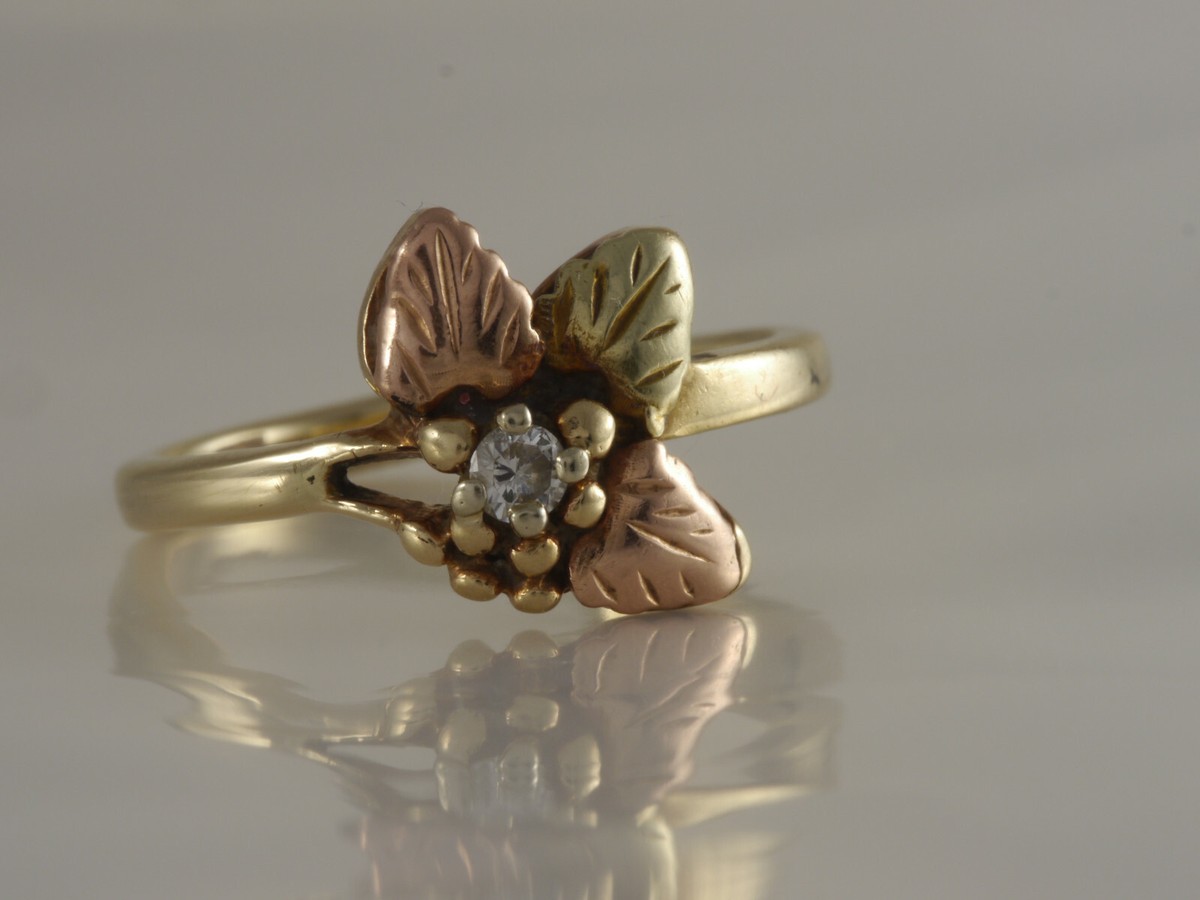 Black Hills Gold Diamond Ring 14k Yellow Gold 12k Gold Leaves Ring