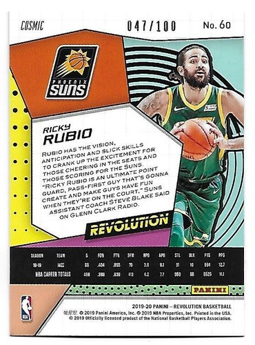 2019-20 Panini Revolution RICKY RUBIO Cosmic Parallel /100 Phoenix Suns #60 - Foto 2 di 2