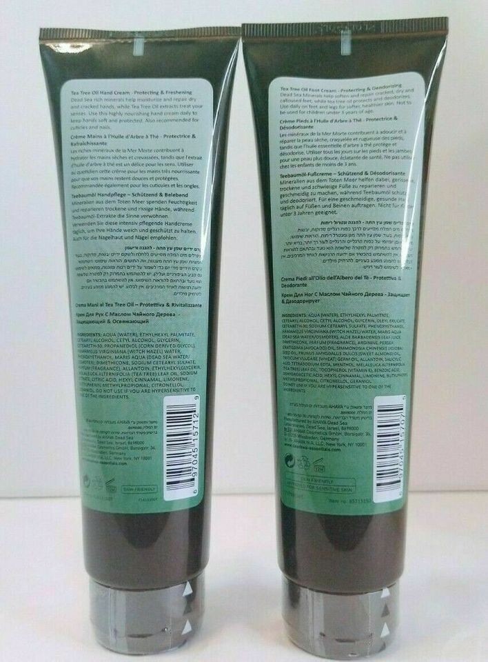 Lot (2) Dead Sea Essentials AHAVA Tea Tree Oil Hand & Foot Cream 5.1 oz ea
