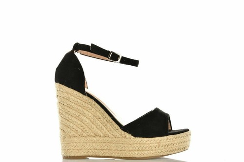 scarpe sandali ZEPPE NERE PAGLIA LACCIO ALLA CAVIGLIA ZEPPA alla schiava  Scarpe donna