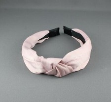 Pink turban knot headband soft silky feel fabric covered head band grip teeth