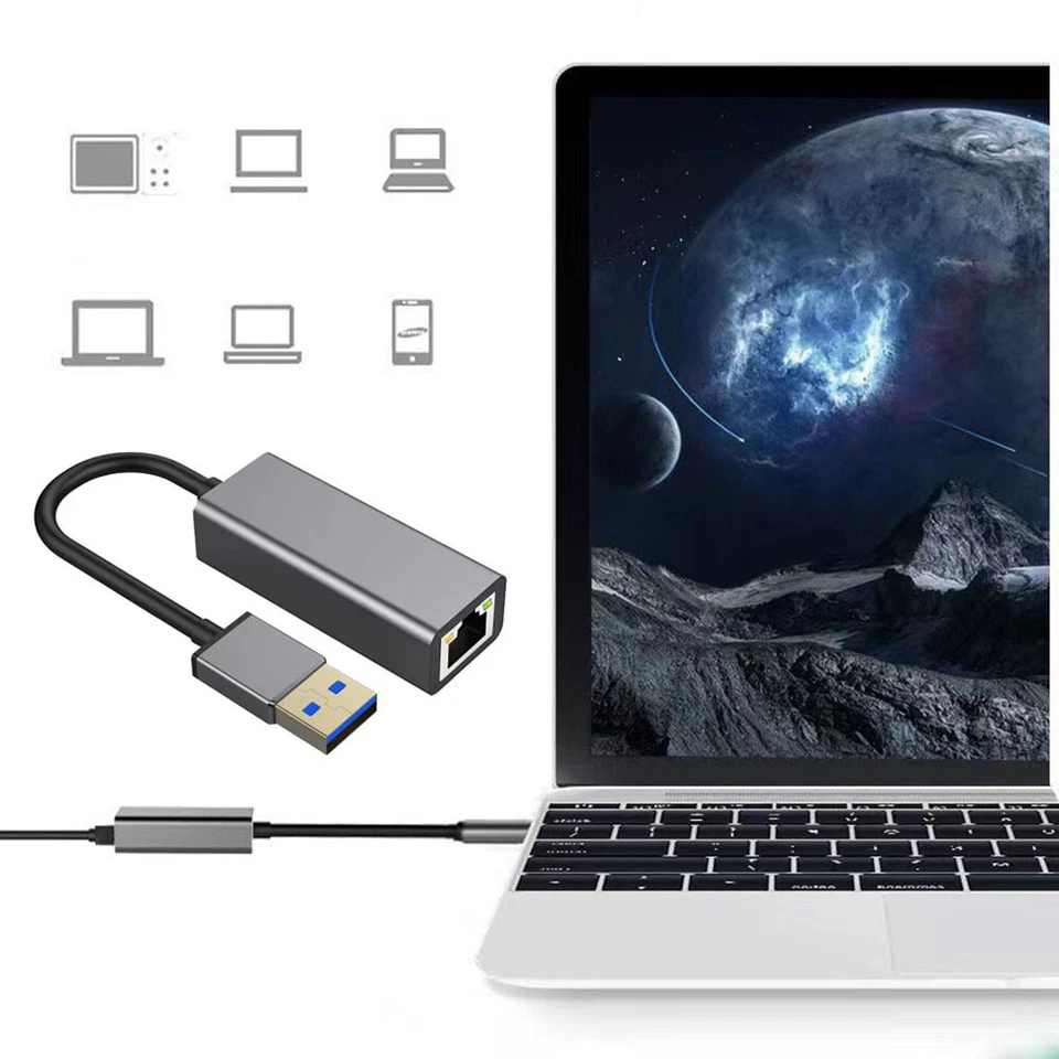 USB-3.0 to Ethernet RJ45 LAN Network Cable Adapter PC MAC10/100/1000 Gigabit Hub - Image 2 of 4