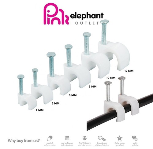 Clip Cavo Rotonde Bianco 4mm 6mm 8mm 9mm 12mm 16mm 20mm 25mm con Chiodi di Fissaggio - Foto 1 di 4