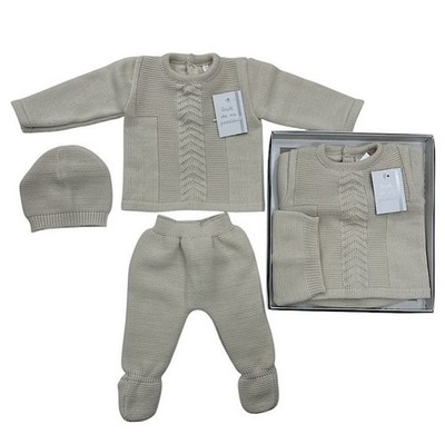Baby gestricktes 3-teiliges Geschenkset in Beige - Einheitsgröße
