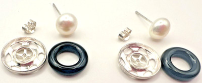 Cultured Pearl Black Jade Jacket Earrings GSJ 925 Sterling Silver Convertible