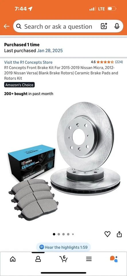 Kit de pastillas de freno y rotores delanteros de cerámica R1 Concepts para Nissan Sentra 2013-2019 Foto 2 de 3