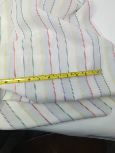 Red Blue Green Yellow Thin Stripes On White Poly Cotton Blend Fabric 31" X 44" - Picture 5 of 5
