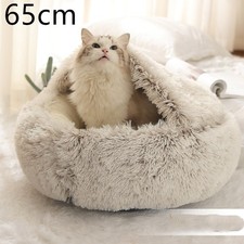 2 In 1 Dog And Cat Bed Pet Winter Bed Round Plush Warm Bed House Soft Long Plush