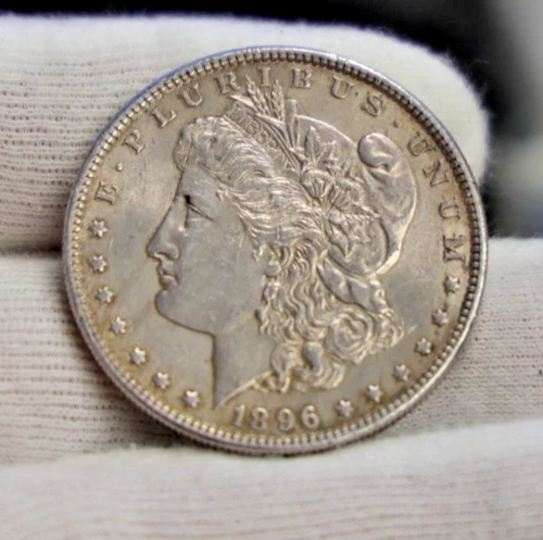 1896 US Morgan Silver Dollar $1 AU+ (Cleaned)