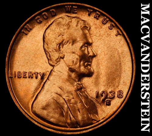 1938-S Lincoln Wheat Cent- Red- Choice Gem Brilliant Uncirculated Luster #J3647