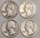 New Listing4 Silver Washington Quarters 90% Silver Lot 1941-S 1943 1957 x2