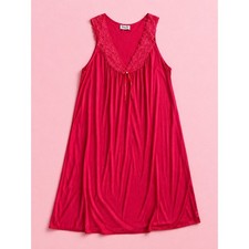 Vintage Vanity Fair Pink Red Lace Trim Nightgown / Lounge Dress Made in USA-M/L