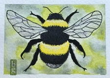 ACEO Original, Bumblebee, Bee Insect Gouache Miniature Painting, by B.Gauthier