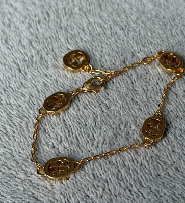 Gucci Bracelet Logo Interlocking GG Chain Bracelet Gold Tone Jewelry Designer