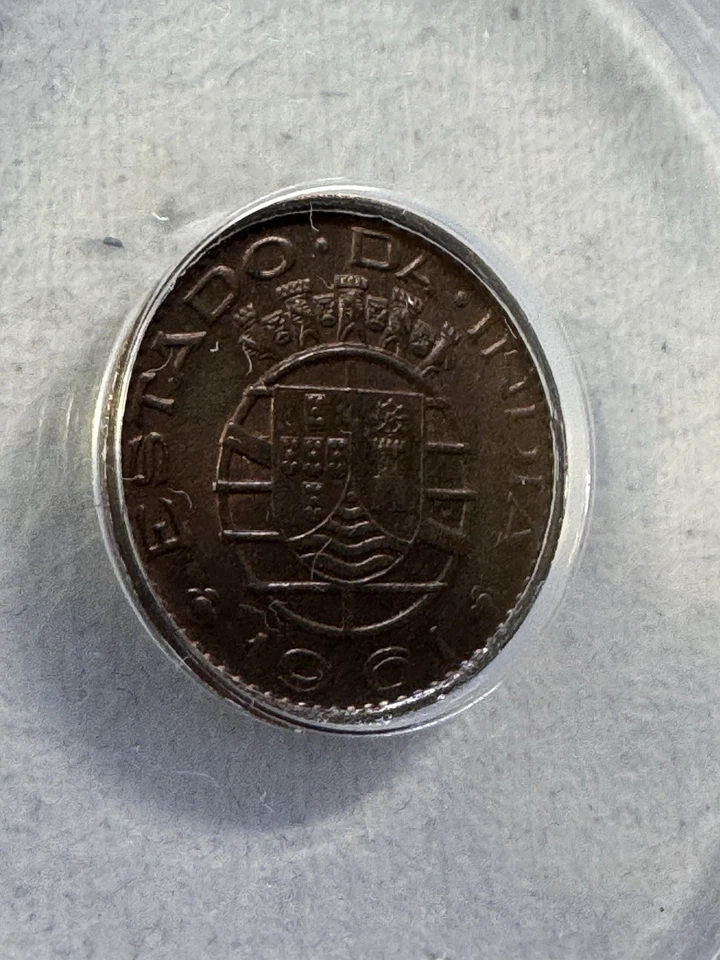 1961 India-Portuguese 10 Centavos Bronze Coin Graded MS 64 BN by ANACS - Image 2 of 4