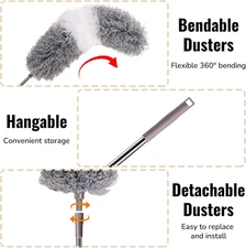 12 PCS Microfiber Duster Kit with Bendable Heads and Extension Pole Up to 74'...