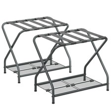 Luggage Rack, Set of 2, Suitcase Stand with Storage Shelf, Foldable Metal Lug...