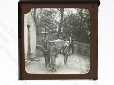 3 Men with Horse Drawn Cart Rural Road Scene c1900s VTG Glass Slide Photo